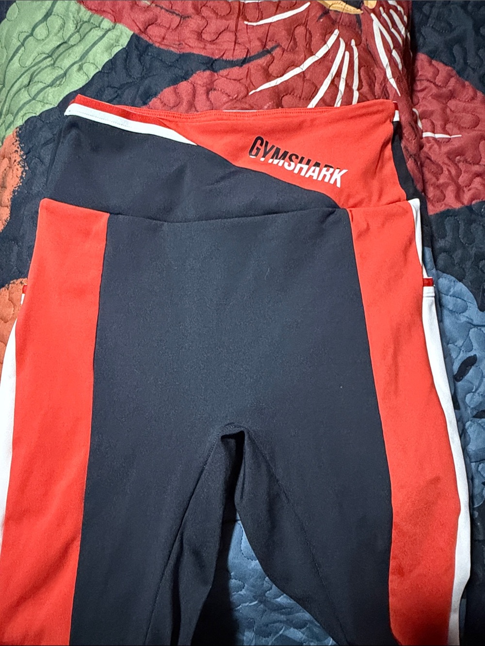 Gymshark womens Black, Red & White Colorblock Performance Leggings XS